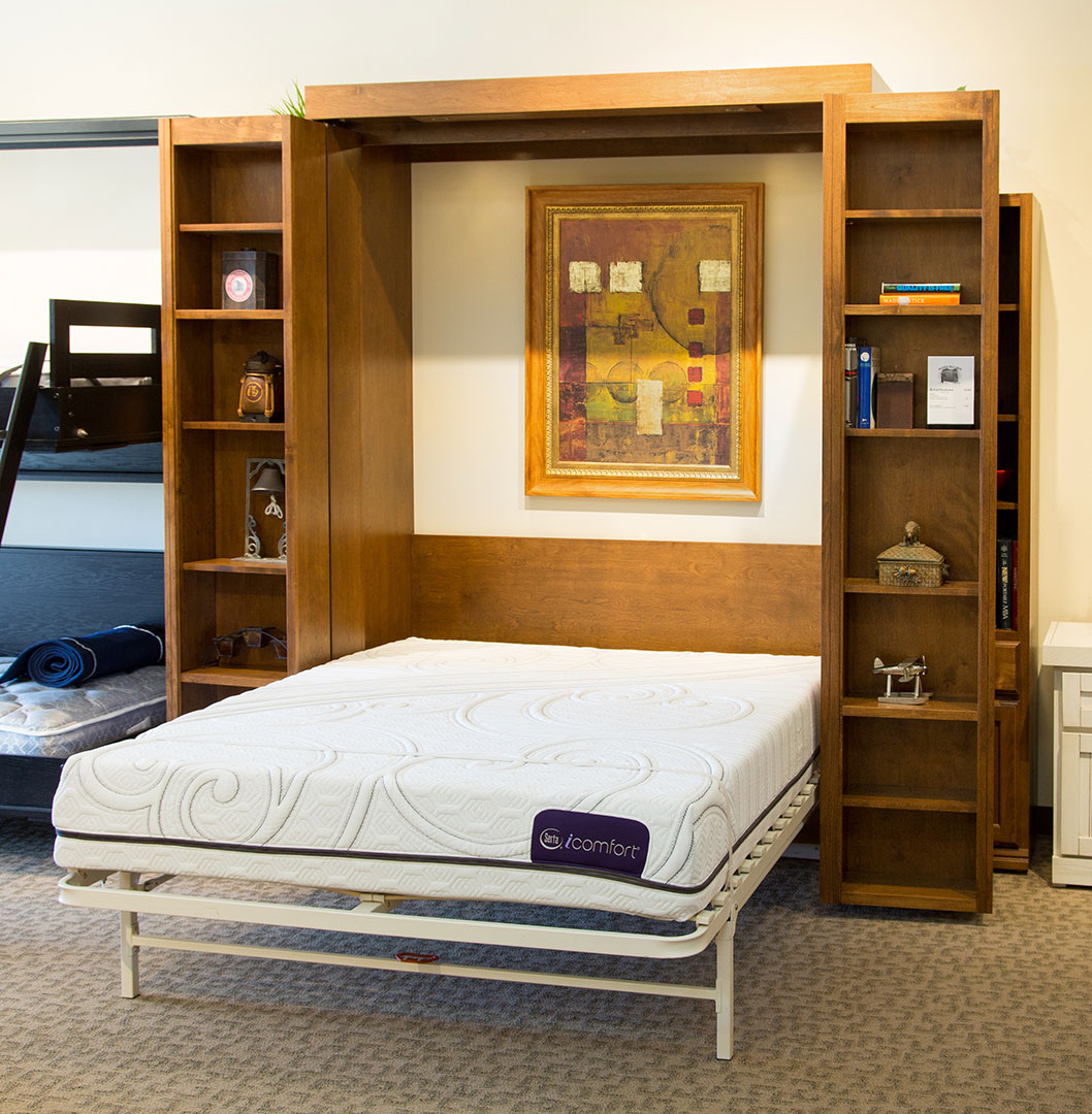Bi-fold Bookcase Wallbed in Alder wood with English Manor finish