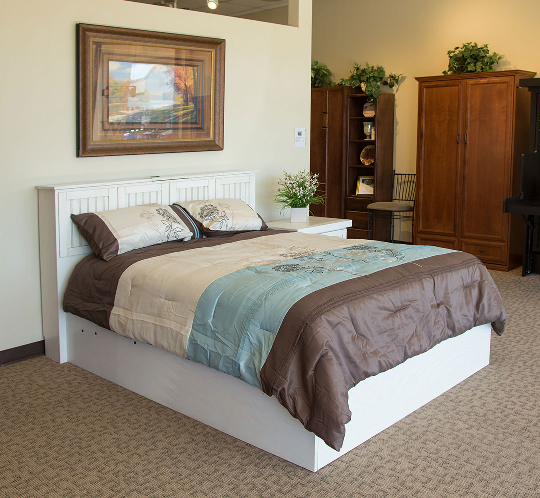 Hidden Storage Bed in Oak wood with Antique White finish