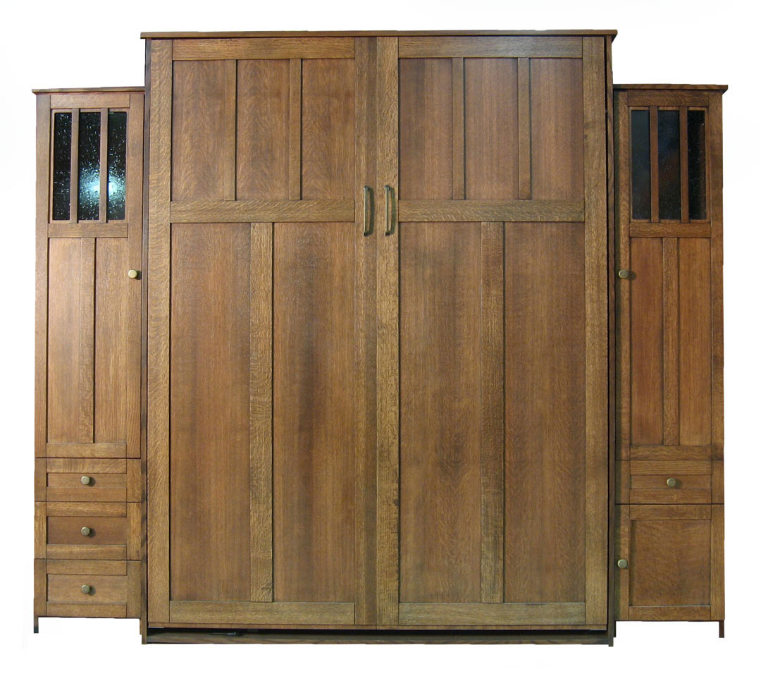 Queen size Park City Murphy Bed in Quarter Sawn Oak Wood and Mission finish